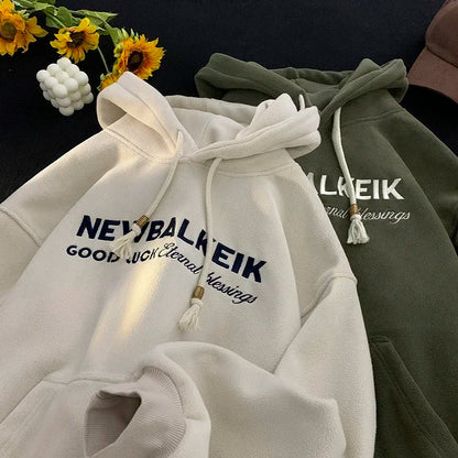 Winter Warm Thickened Casual Men's Hoodie Korean Fashion Embroidery Letters Sweater Harajuku Street Unisex Hoodies Street King Limited