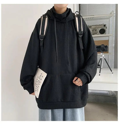 Retro knitted sweatshirt men's Japanese fashion brand ins spring and autumn hooded jacket Hong Kong style outer wear y2k top emo Street King Limited