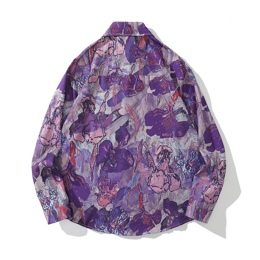 Dark Icon Full Printing Oversized Men's Blouse Turn-down Collar Shirts for Men Long Sleeve Street King Limited