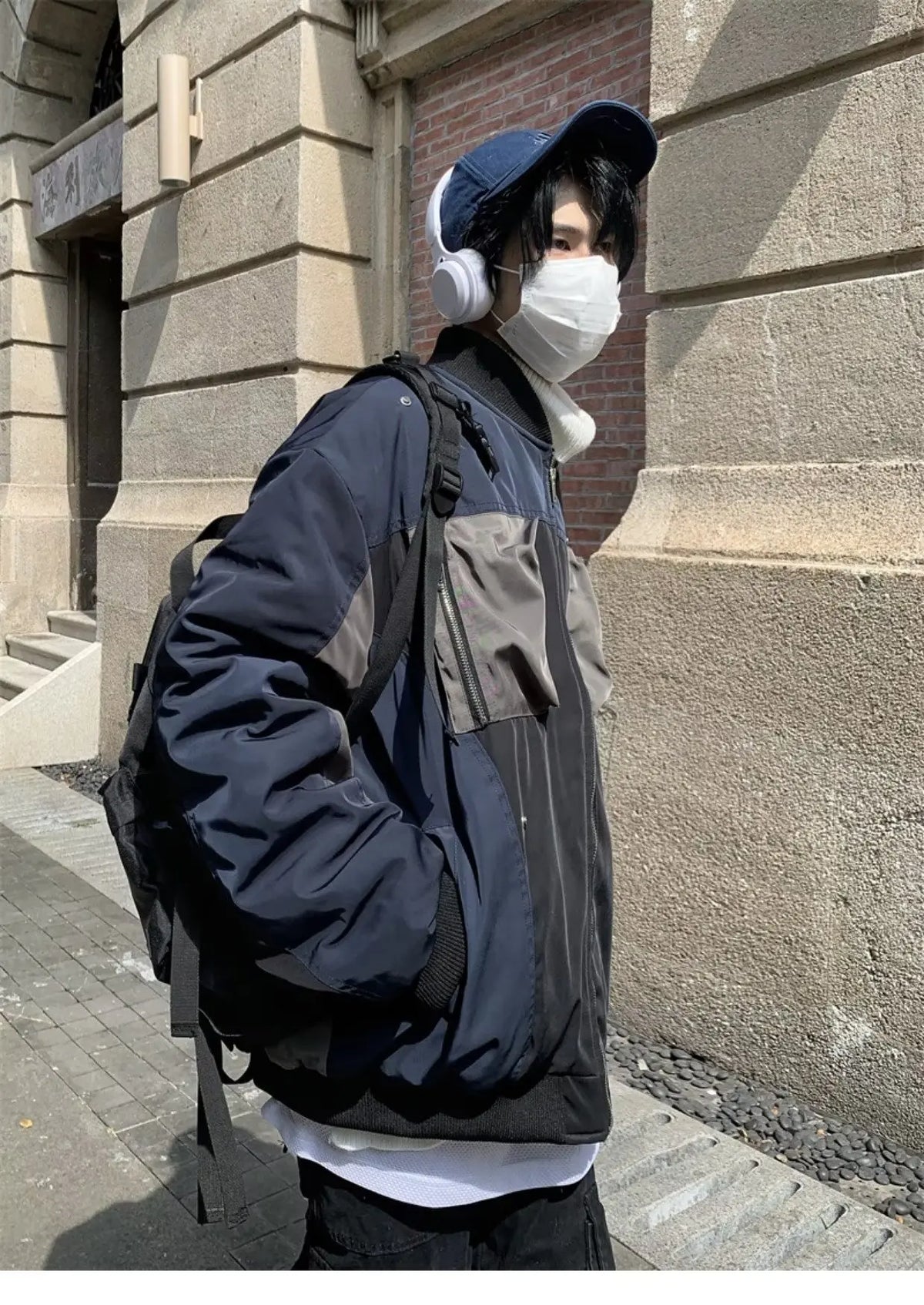 multi pocket bomber jacket men vintage loose varsity coat fashion korean patchwork baseball pilot outerwear unisex spring autumn unique default style 3734