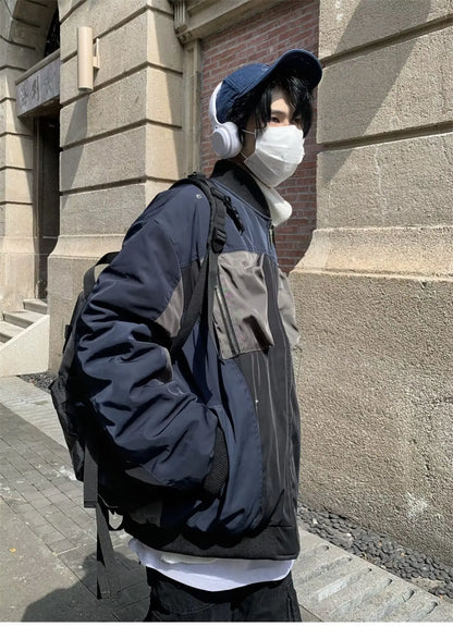 multi pocket bomber jacket men vintage loose varsity coat fashion korean patchwork baseball pilot outerwear unisex spring autumn unique default style 3734