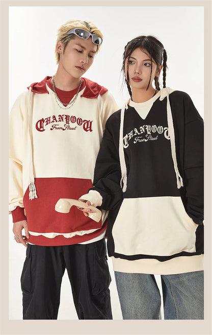 2023 Autumn Color Patchwork Hoodie Men Hip Hop Streetwear Letter Embroidered Sweatshirt Y2K Unisex Harajuku Couple's Pullover Street King Limited