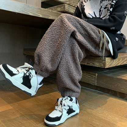 Winter Thickened Pants Men Warm Fashion Retro Lamb Wool Pants Men Oversized Streetwear Loose Straight Pants Mens Thick Trousers Street King Limited