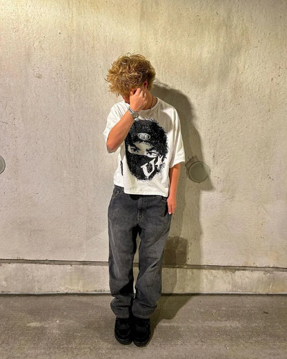 Summer Gothic Trendy Brand Rock Hip-hop New T-shirt Men Y2k American Street Retro Anime Print Oversized Short-sleeved Tops Women Street King Limited