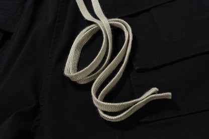 ro style double pockets drawstring wide leg cargo pants for men and women straight black baggy trousers oversized unique cargo style 4152
