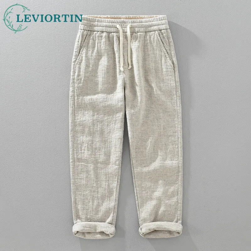 Autumn And Winter Double-layer Linen Texture Casual Straight Leg Pants For Men Sold Color Elastic Loose Men's Linen Trousers Street King Limited