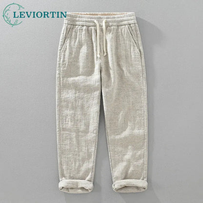 Autumn And Winter Double-layer Linen Texture Casual Straight Leg Pants For Men Sold Color Elastic Loose Men's Linen Trousers Street King Limited