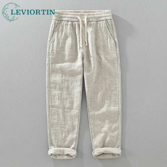 Autumn And Winter Double-layer Linen Texture Casual Straight Leg Pants For Men Sold Color Elastic Loose Men's Linen Trousers Street King Limited