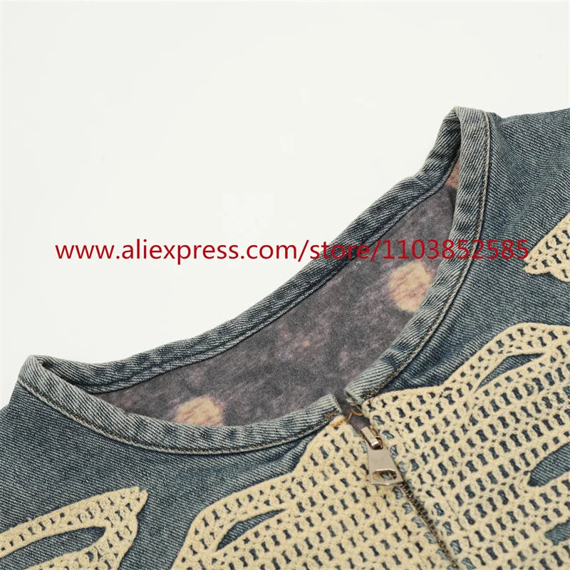 vintage mens long sleeved denim jacket high street oversized washed bone embedding tops clothing autumn winter 2024 heavyweight unique jeans style 1334