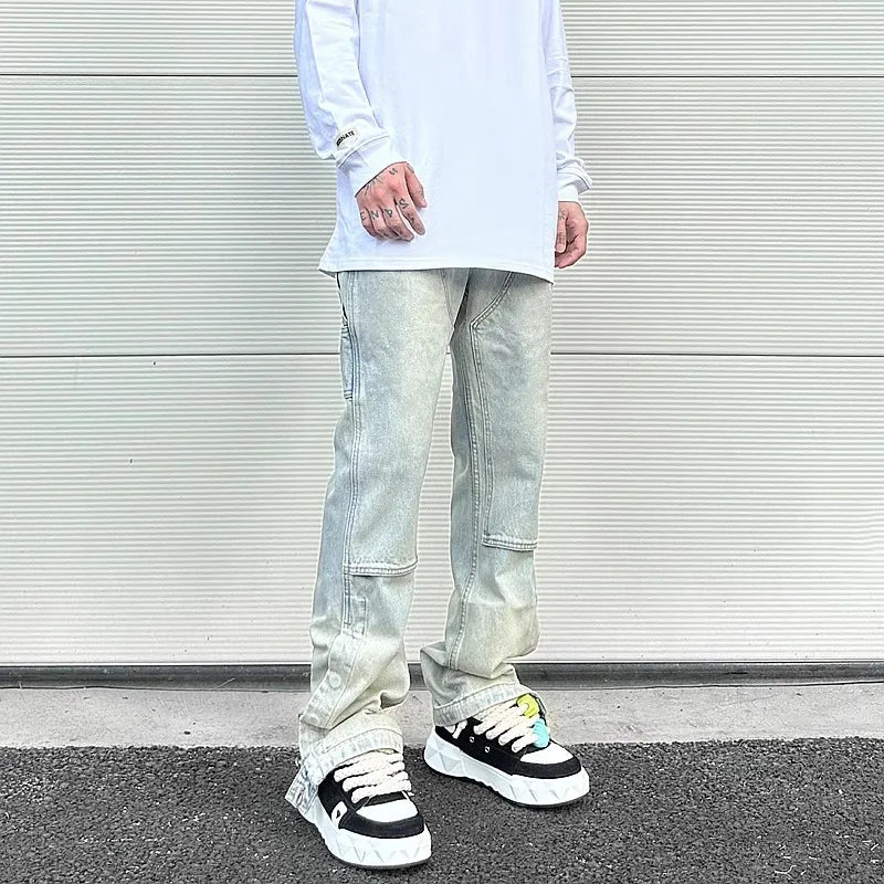 y2k side buckle washed cleanfit baggy pencil jeansfor men streetwear vibe style pantalones hombre loose casual denim trousers unique jeans style 1455