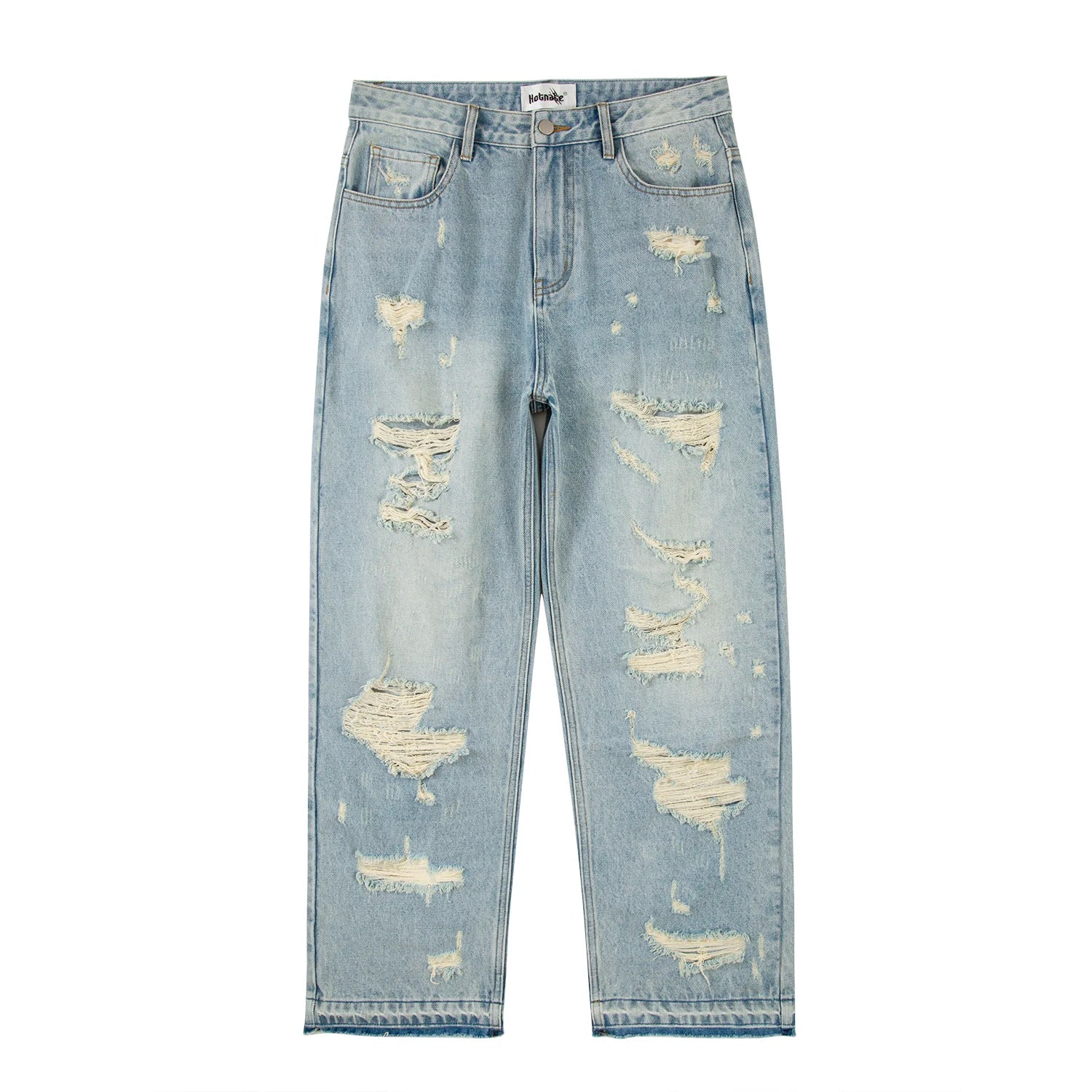 washed blue oversized torn jeans for men streetwear hip hop large destroyed wide leg jeans baggy straight ripped denim pants ripped baggy denim