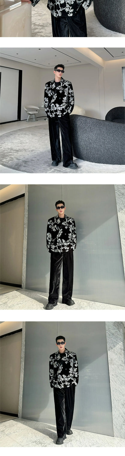 men sequin embroidery velvet loose casual 2 pieces suits blazers jacket pant sets stage party dress suits performance costumes unique default style 2717
