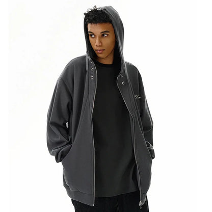 high street men structure line high collar hoodie jacket autumn winter rascal handsome versatile casual zipper coat unisex urban fashion pants