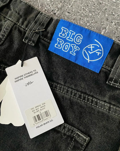retro hip hop streetwear big boy jeans y2k embroidery pattern black baggy jeans pants men women fashion pants clothing stacked flare jeans