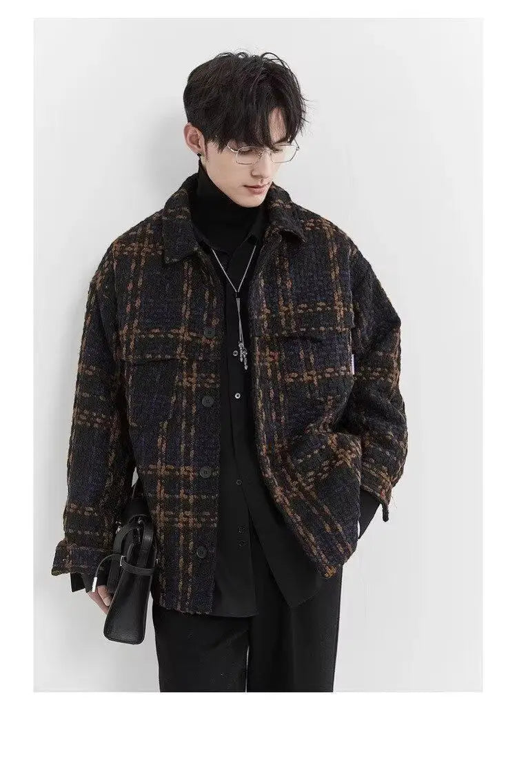 Spring and Autumn High Street Men and Women Trendy Personalized Plaid Collar Jacket Couple Retro Korean Coat Harajuku Top y2k Street King Limited