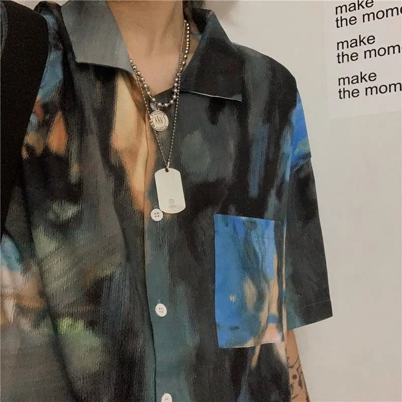 Korean style shirts for men and women 2024 new summer design niche retro tie-dye shirts loose short-sleeved tops trendy y2k tops Street King Limited