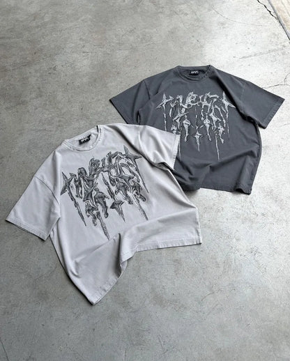 American High Street Trendy Brand Letters Anime Print Oversized Short-sleeved Tops Men Y2k Fashion Retro Casual T-shirts Women Street King Limited