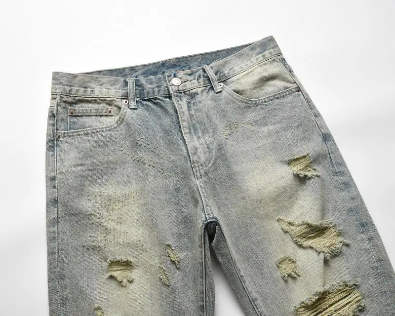 retro washed skinny jeans men pant destroyed ripped holes slim biker zipper jeans trousers fashion streetwear hip hop joggers unique joggers style 4208