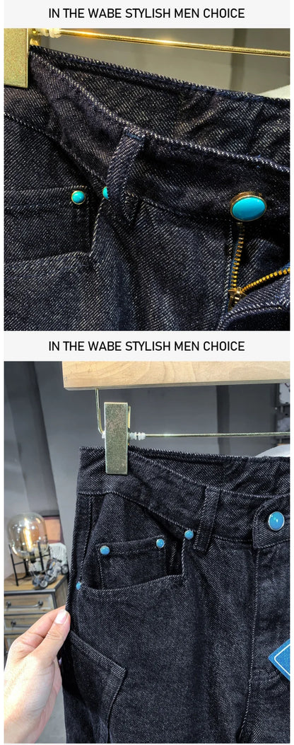men denim streetwear fashion brand hip hop loose casual wide leg cargo harem jeans pant cityboy y2k baggy jeans trousers unique cargo style 1787