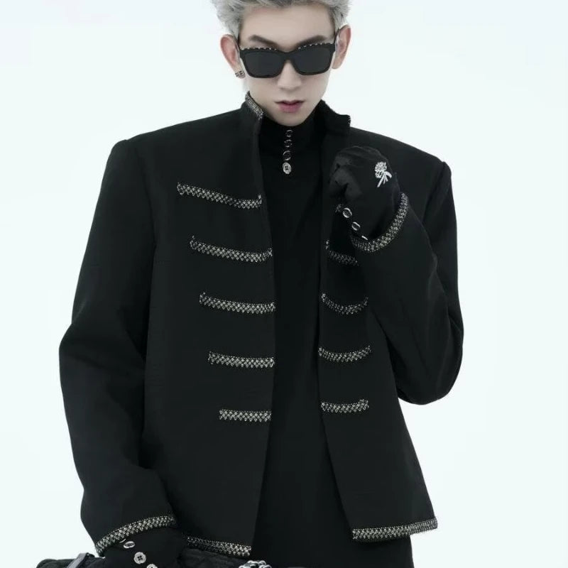 street black mens suit jacket 2024 new palace fashion stand collar unisex outwear oversized printing shoulder pads coats male clean everyday pants