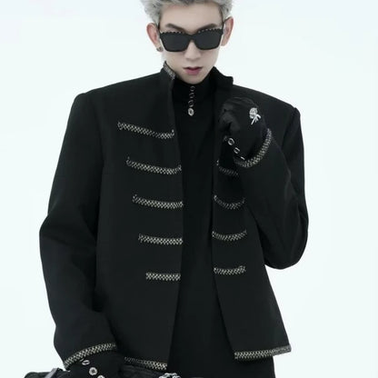 street black mens suit jacket 2024 new palace fashion stand collar unisex outwear oversized printing shoulder pads coats male clean everyday pants