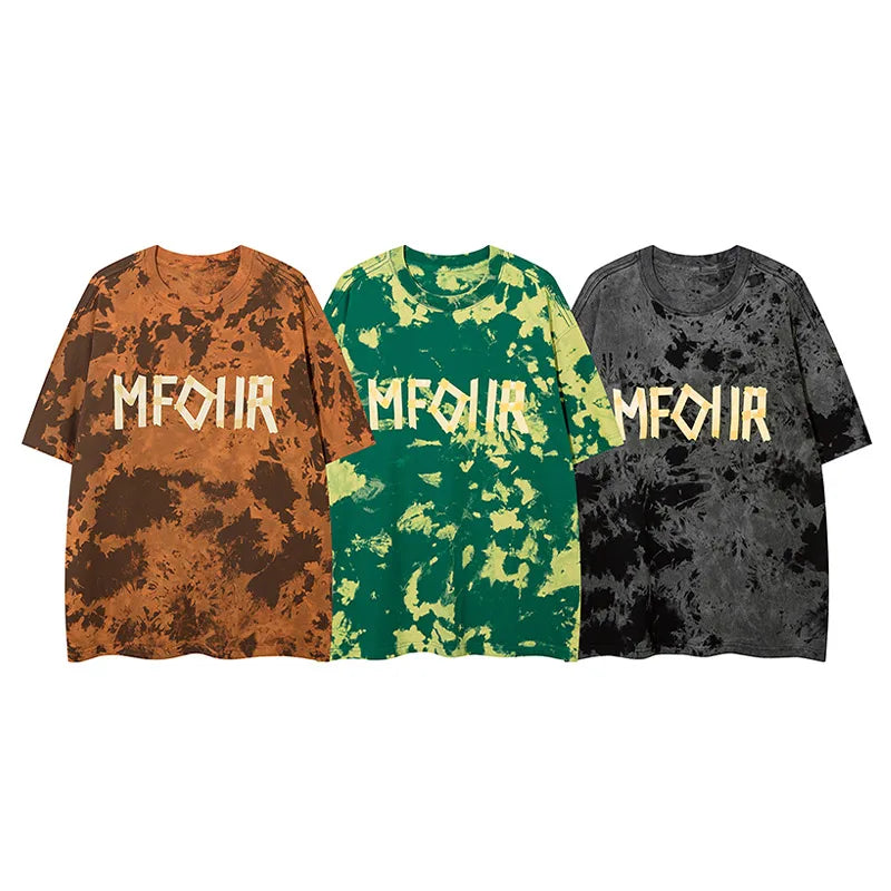 Men Tie Dye Oversized T Shirts Harajuku Rap Hip Hop Music Short Sleeve T Shirt High Street Couple Tees Tops 3 Colors Optional Street King Limited