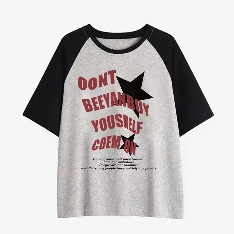 American personality raglan shoulders oversized T shirt Fashion Harajuku streetwear women Letter Printing fresh Short sleeve top Street King Limited