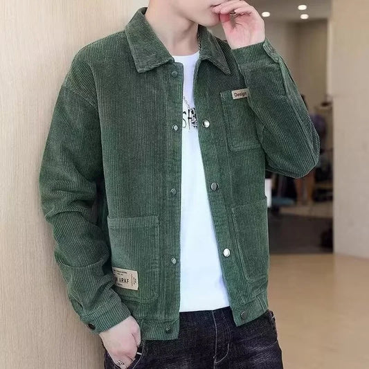 Streetwear Spring Appliques Long Sleeve Corduroy Shirts For Men Button Patchwork 2025 Spring Appliques Long Sleeve Corduroy Shirts For Men Button Patchwork Turn Down Collar Cargo Shirt Korean Fashion Jackets Fashion Sweater Jacket With Graphic Design For Men