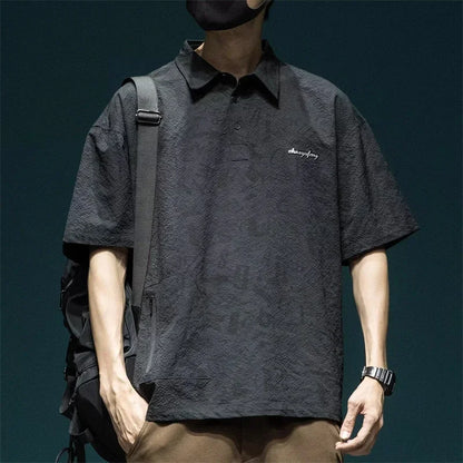 Streetwear Summer Full Letter Printed Polo Shirt For Men New Lapel Button Tee Sh Summer Full Letter Printed Polo Shirt For Men 2024 New Lapel Button Tee Shirts Oversized Short Sleeve Y2K Streetwear T Shirt Fashion Sweater Jacket With Graphic Design For Men