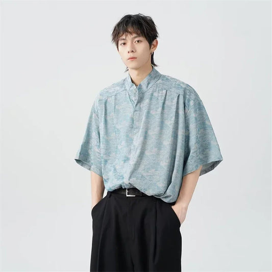 Streetwear New Chinese Style Hawaiian Flower Shirts For Men Short Sleeve T Shirts New Chinese Style Hawaiian Flower Shirts For Men Short Sleeve T Shirts 2024 Summer 3D Graphic Shirt Y2K Streetwear Mens Blouse Fashion Sweater Jacket With Graphic Design For Men