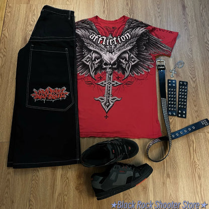 harajuku wexwear tapout suit graphic embroidered vintage y2k jeans tracksuit t shirt for men streetwear black skateboard pants ripped baggy denim