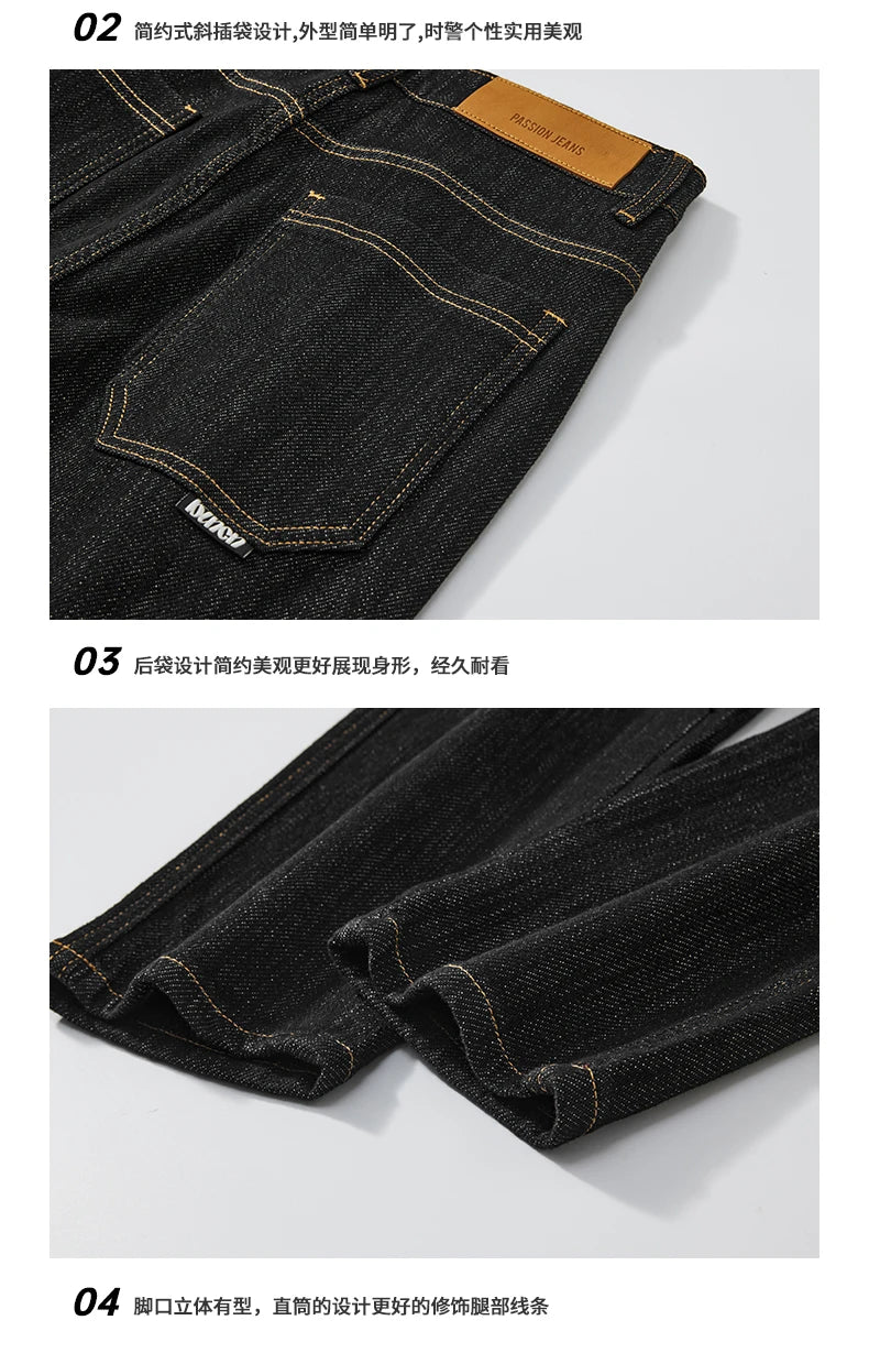 plus size 28 42 micro elastic jeans men classic fashion casual loose straight black denim jeans pant cityboy jeans long trousers unique jeans style 2023