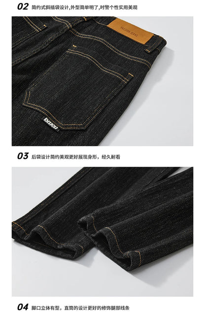 plus size 28 42 micro elastic jeans men classic fashion casual loose straight black denim jeans pant cityboy jeans long trousers unique jeans style 2023
