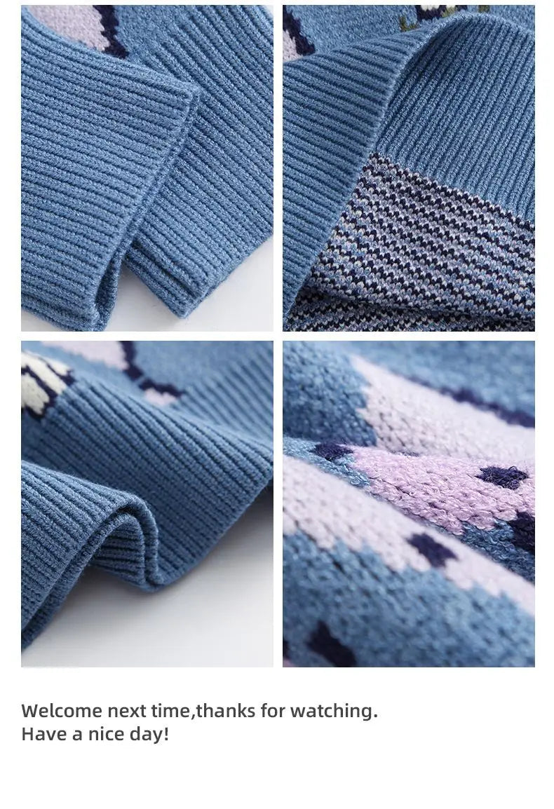 Japanese trend ins retro literary simple sweater winter versatile casual couple Y2K men and women loose round neck sweater tops Street King Limited