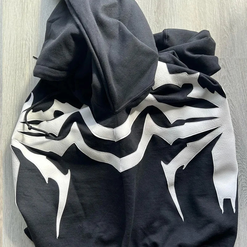 Y2K Hoodie Hip Hop Retro Full body spider print Oversized Sweatshirt Men Women Gothic Pullover 2000s punk black Hoodie Clothes Street King Limited