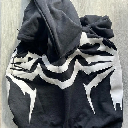 Y2K Hoodie Hip Hop Retro Full body spider print Oversized Sweatshirt Men Women Gothic Pullover 2000s punk black Hoodie Clothes Street King Limited