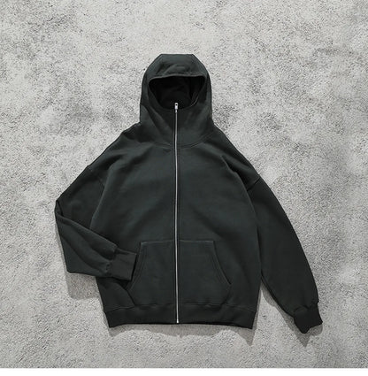 Streetwear Solid Color Ninja Zipper Hoodies Men's Fleece Turtleneck Cardigan Outdoor Oversized Hoody Plus Velvet Charge Coat Street King Limited