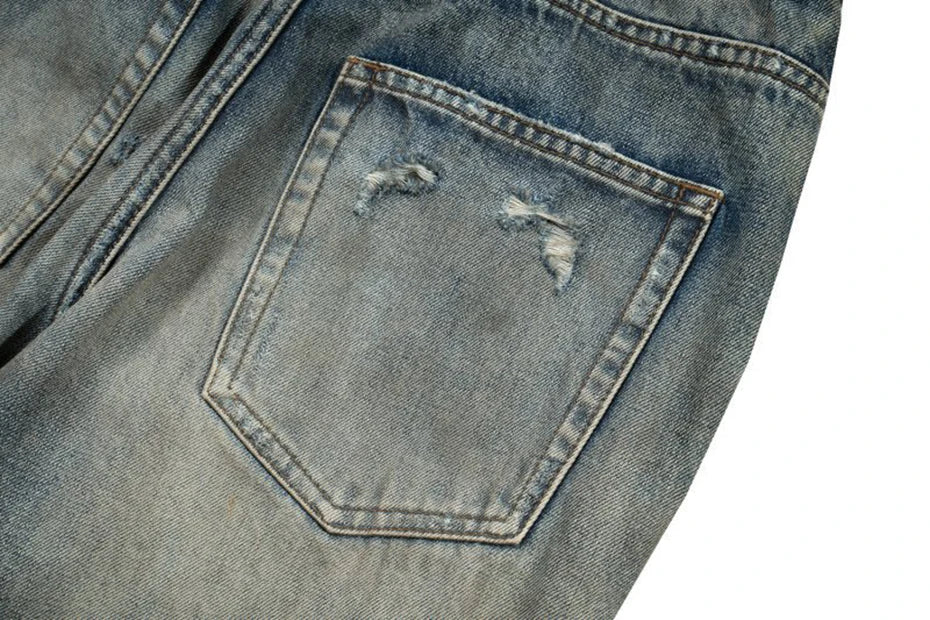 vintage men jeans blue baggy denim pants dirty washed retro loose straight jeans trousers unique jeans style 5908