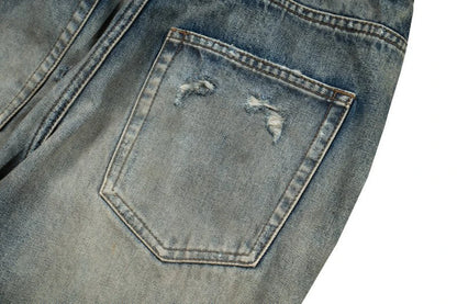 vintage men jeans blue baggy denim pants dirty washed retro loose straight jeans trousers unique jeans style 5908