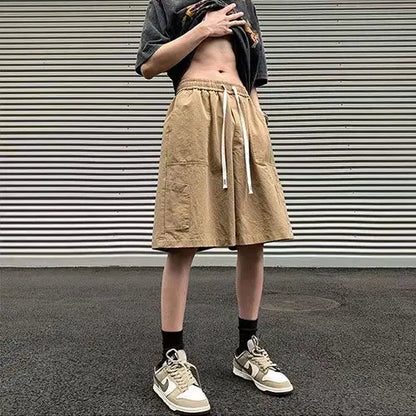 Korean Khaki Cargo Shorts for Men and Women in Summer Y2K Japanese Retro Casual Wide-leg Harajuku Trendy Sports Shorts Street King Limited