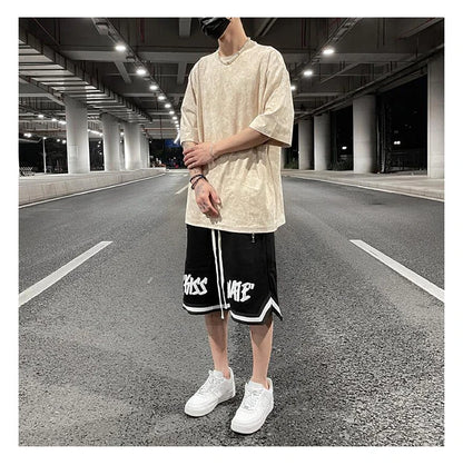 Merican Hip-hop Summer Thin Section Suede Cashew Flower Print Tshirts Tops Men and Women Loose Short-sleeved T-shirts Oversized Street King Limited