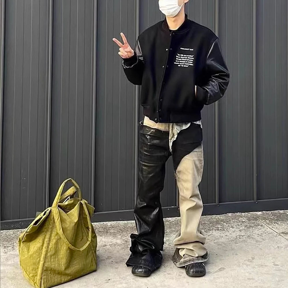 ro style ribbons patchwork gradient stacked wax pants unisex straight streetwear baggy y2k flare jeans oversized loose cargos unique cargo style 1129