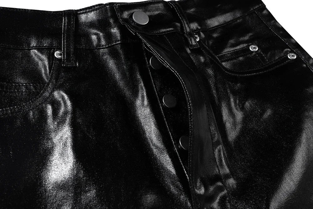 high street wide leg glossy pu leather pants sashes boot cut men and wome straight baggy casual jeans oversized flared trousers unique jeans style 3639