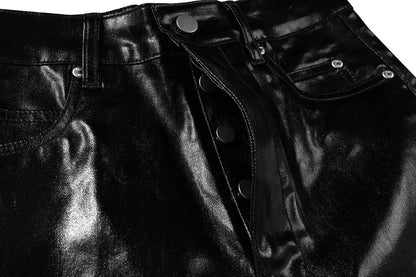 high street wide leg glossy pu leather pants sashes boot cut men and wome straight baggy casual jeans oversized flared trousers unique jeans style 3639