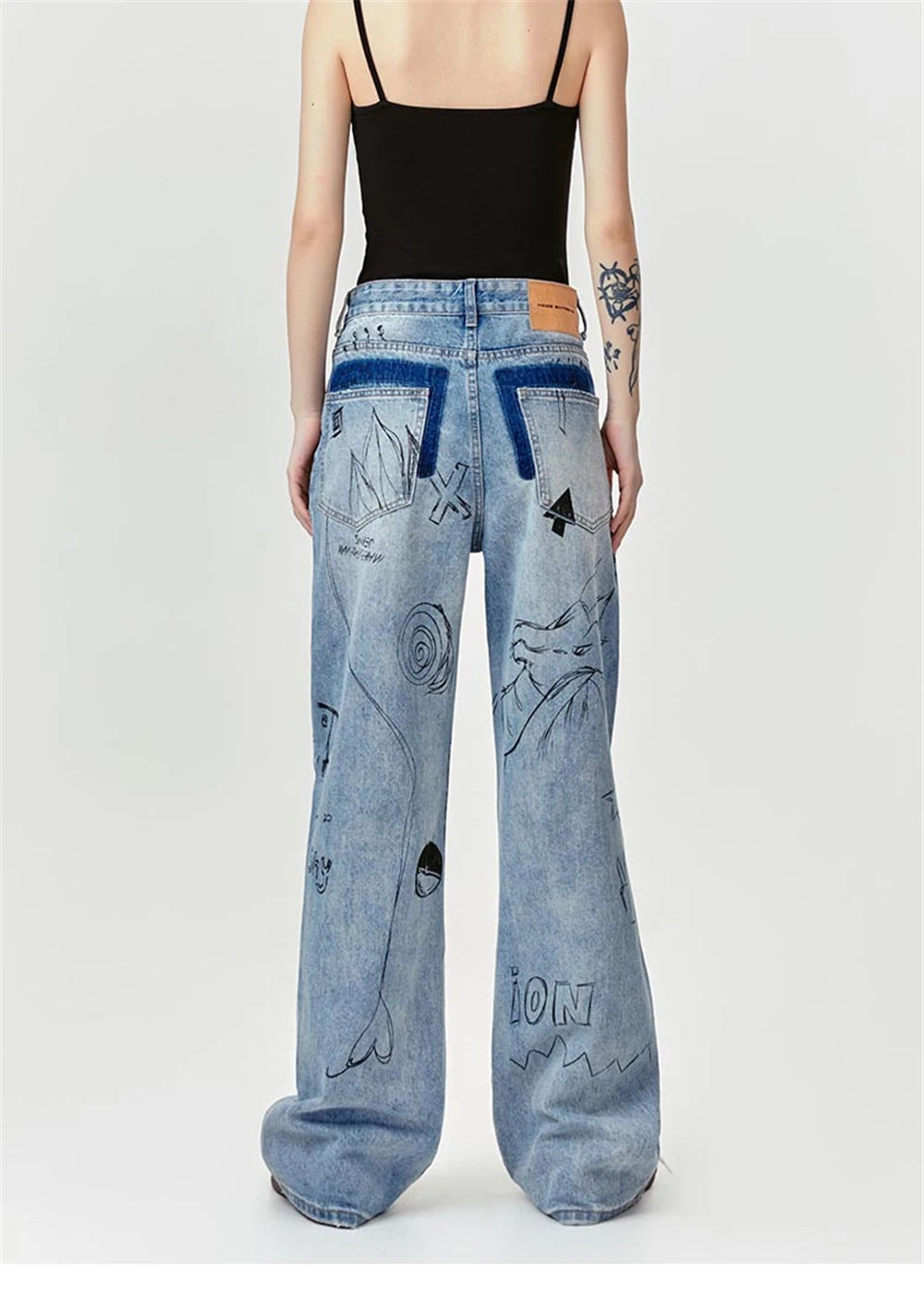 men baggy ripped jeans graffiti printed straight denim pants distressed jeans male streetwear hip hop jeans trousers y2k unique jeans style 5509