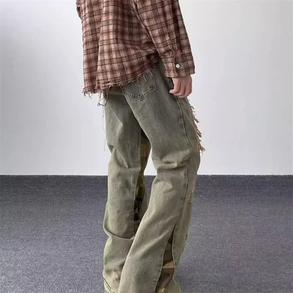 hip hop camouflage ripped patchwork denim pants for men y2k vintage streetwear wide leg jean 2025 new distressed baggy jeans vintage washed jeans