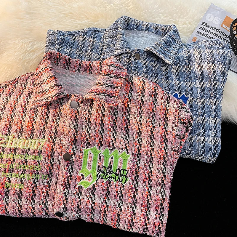 american retro plaid jacket korean trend couple jackets embroidery design unisex outerwear loose plus size mens coat clean everyday pants
