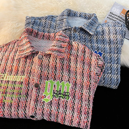 american retro plaid jacket korean trend couple jackets embroidery design unisex outerwear loose plus size mens coat clean everyday pants
