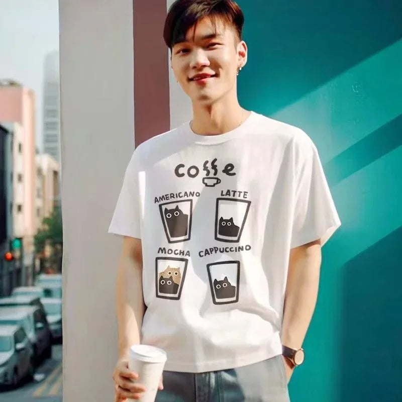 American Retro Trendy Cat Graphic T-Shirts - Casual Round Neck Summer Loose Couple Short-Sleeved Harajuku Y2K for Men and Women Street King Limited