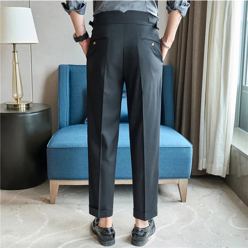 men naples waist business casual fashion vintage ankle length suit pant gentleman party dress pants trousers minimalist street pants